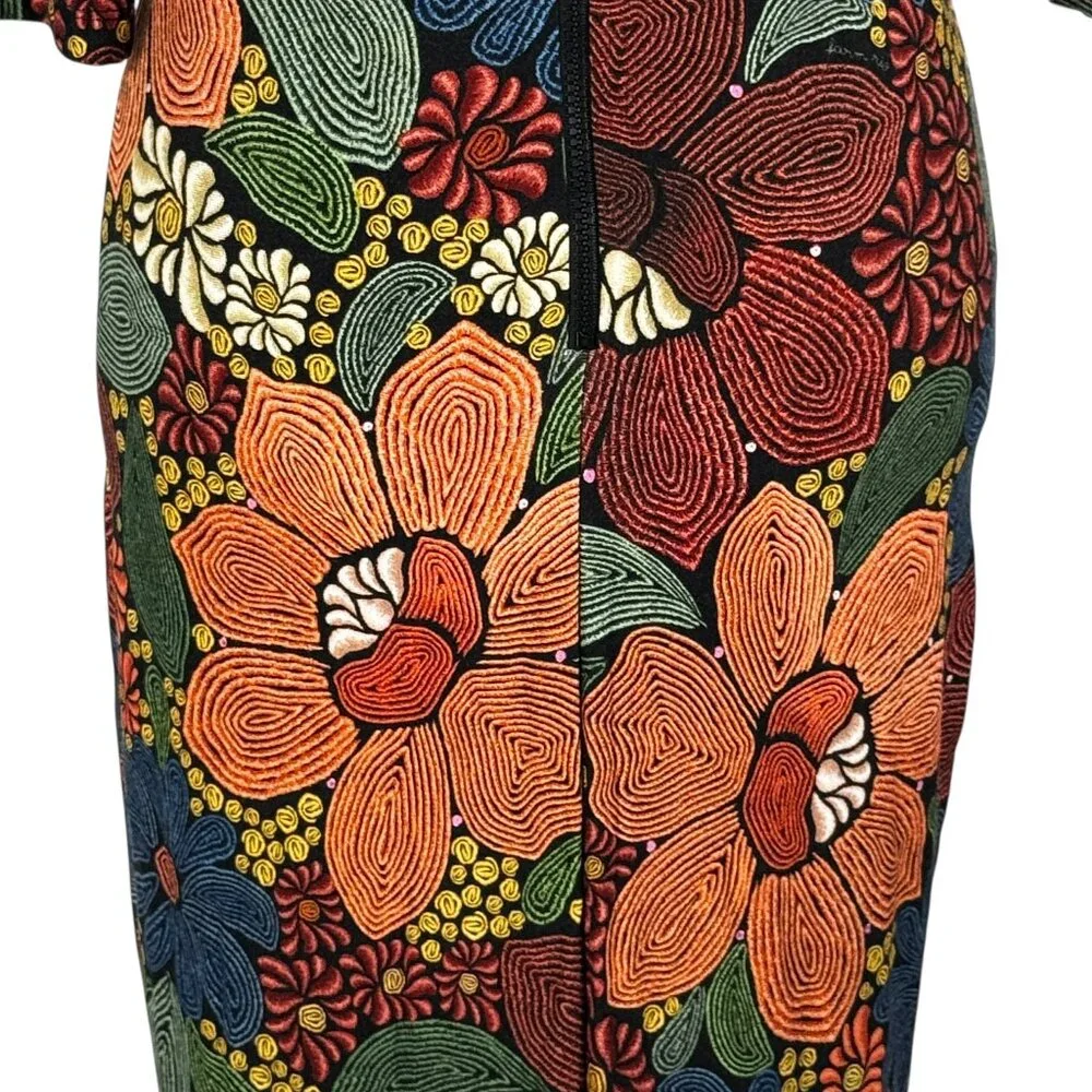 Farm Rio Black Stitched Flowers Lenzing™ Ecovero™ Viscose Midi Dress Size Small - Picture 11 of 16